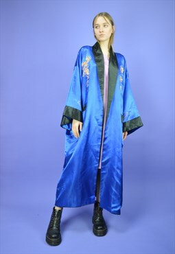 Vintage blue graphic dragon print dressing gown