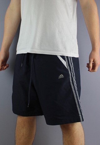 VINTAGE ADIDAS SHORTS IN NAVY WITH POCKETS, EMBROIDERED LOGO