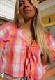 TIE FRONT BLOUSE IN PINK CHECK