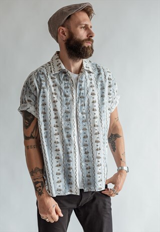 VINTAGE 90S FESTIVAL SHIRT IN BLUE PATTERN