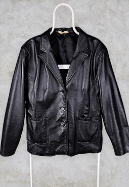Vintage Black Leather Jacket Genuine Women's XL