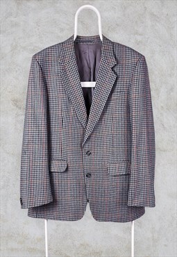 Vintage Wool Tweed Blazer Check Houndstooth Medium 40