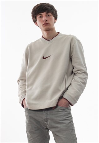 VINTAGE NIKE CREW NECK 90S BEIGE BIG LOGO