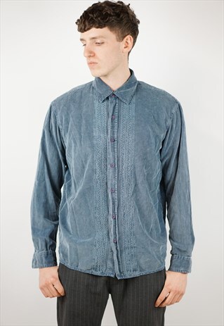 VINTAGE 70'S STYLE BLUE CORD SHIRT