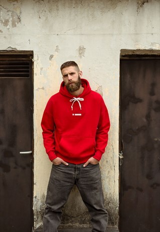 WHITE LOGO RED HOODIE