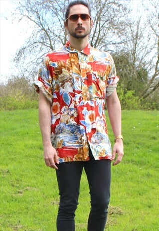 VINTAGE 90S HAWAIIAN USA SHIRT LARGE FESTIVAL HAWAII HAWAII