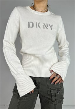 Vintage Y2k DKNY Knit Jumper Sweater White 2000s Streetwear