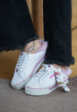 CHARLOTTE SIMONE X SUPERGA PLATFORM MULE PINK FUR TRAINERS