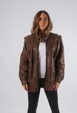 VINTAGE SHEEPSKIN LEATHER SHEARLING COAT SHORT UK 12 (CH4I)