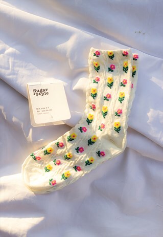 Cream Mini Flower Print Socks