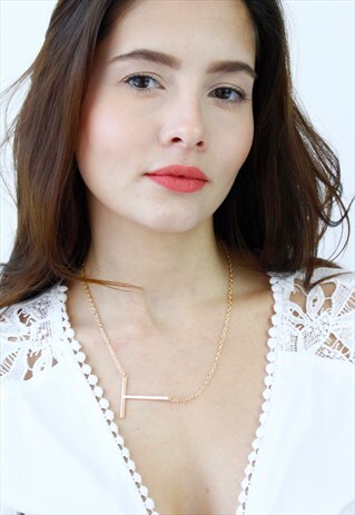 ROSE GOLD LETTER 'T' MONOGRAM CHAIN NECKLACE