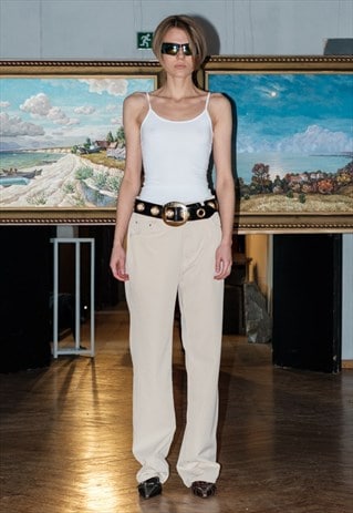 Vintage 80s classy cream straight trousers