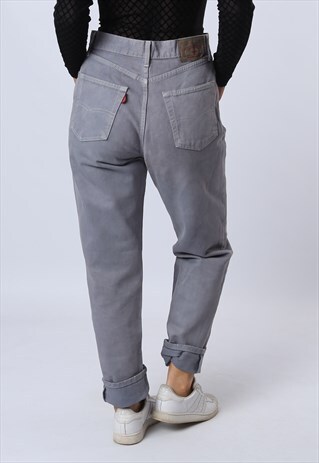 HIGH WAISTED DENIM JEANS TAPERED LEG VINTAGE UK 12-14 (D8GB)