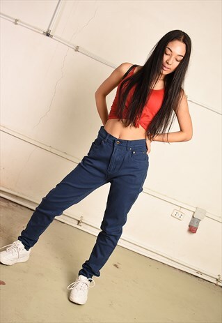 VINTAGE 90S HIGHWAISTED FESTIVAL JEANS IN BLUE DENIM