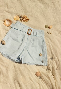 Blue High Waisted Tailored Shorts with Belt