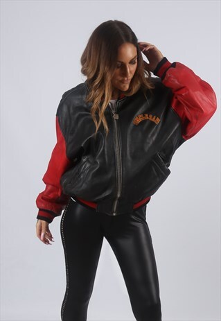 LEATHER BOMBER JACKET OVERSIZED BOYFRIEND UNCLE SAM (K5B)