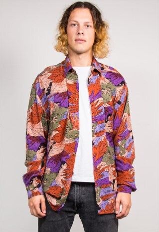 VINTAGE 90'S BRIGHT MULTICOLOUR CRAZY FLORAL PATTERN SHIRT