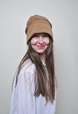Minimalist cloche hat in beige color, 90's womens casual 
