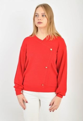 VINTAGE  V NECK JUMPER  IN RED