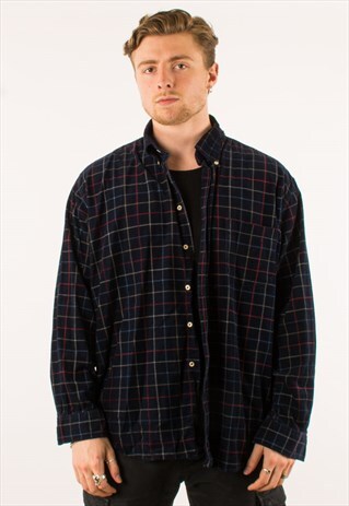 VINTAGE NAVY CHECKERED CORDUROY SHIRT