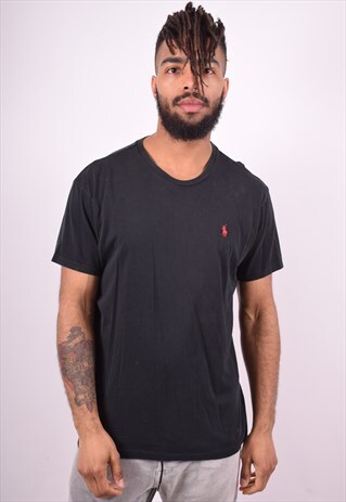 POLO RALPH LAUREN MENS VINTAGE T-SHIRT TOP MEDIUM BLACK 90'S