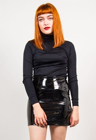 VINTAGE 70'S BLACK TURTLE NECK LONG SLEEVE TOP