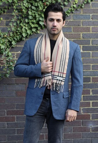 VINTAGE CASHMERE LAMBSWOOL CHECKED SCARF BROWN-AS103