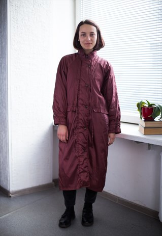 VINTAGE 80'S BROWN SHIMMERING HIGH COLLAR PARKA COAT