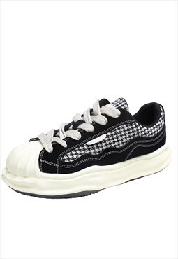 Distressed Platform sneakers melted dog-tooth trainers black