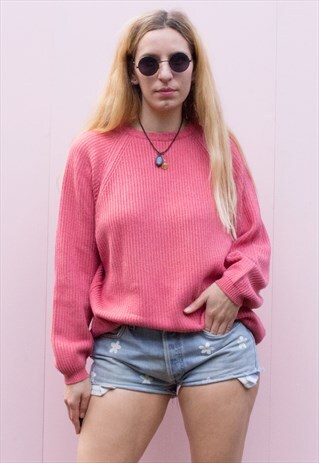 VINTAGE OVERSIZED PINK LOOSE KNIT JUMPER