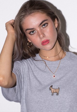 GOAT EMBROIDERED GREY TEE