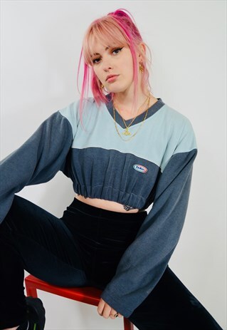 VINTAGE KICKERS REWORK CROP EMBROIDERED SWEATSHIRT