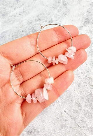 ROSE QUARTZ GEMSTONE HOOP EARRINGS