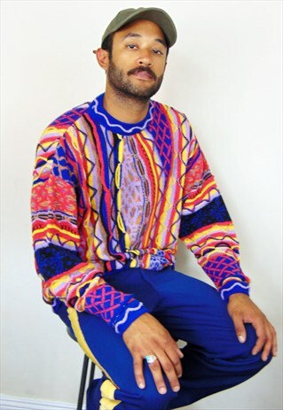 COOGI STYLE 90S LUXURY GEOMETRIC PATTERN CHUNKY JUMPER XL