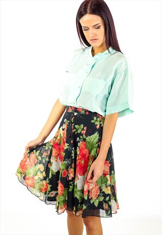 VINTAGE FLORAL BUTTONED SKIRT ACSK42
