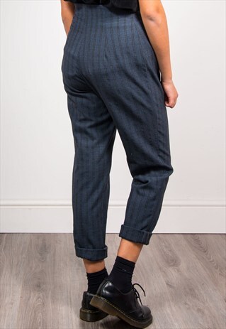 VINTAGE 90'S BLUE STRIPE TAPERED HIGH WAIST TROUSERS