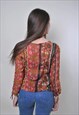 ABSTRACT PRINT VINTAGE MULTICOLOR FESTIVAL BLOUSE 