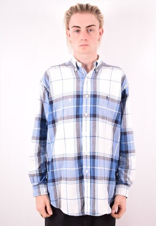 POLO RALPH LAUREN MENS VINTAGE SHIRT LARGE BLUE CHECK 90S