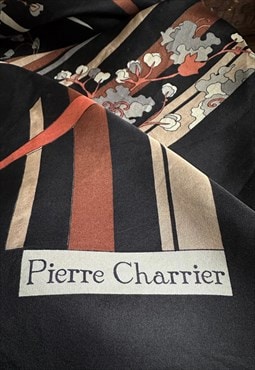 70's Vintage Pierre Charrier Black Brown Floral Scarf