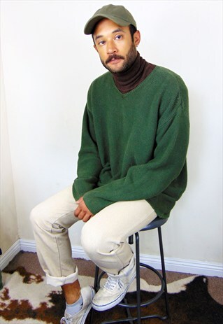 90S MINIMALIST LUXURY LINEN BLEND GREEN JUMPER LARGE