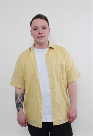 Vintage Yellow summer shirt, short sleeve button up MEDIUM 