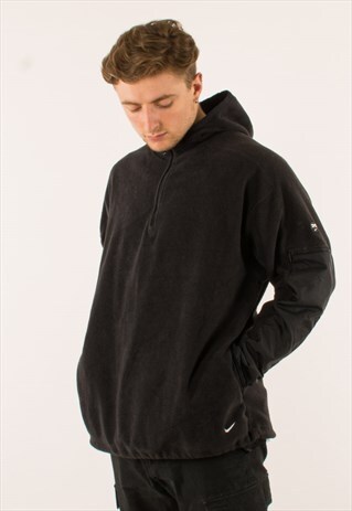 VINTAGE BLACK NIKE QUARTER ZIP HOODIE PULLOVER FLEECE XL