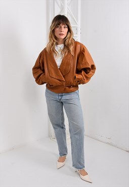 Vintage 80s Jacket Tan Brown Leather Bomber 