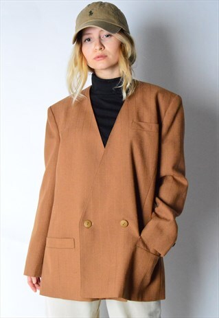 VINTAGE 80S CAMEL BROWN WOOL BLEND BLAZER
