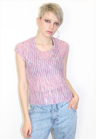 70S VINTAGE PINK PURPLE CANDY STRIPED FESTIVAL HIPSTER TOP