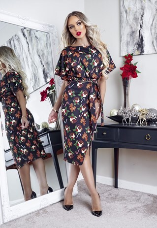 XMAS PUDDING CHRISTMAS WRAP JUDITH WRAP DRESS