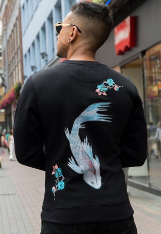 URBAN PANDA CREW NECK EMBROIDERY SWEATSHIRT - BLACK