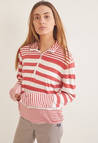 VINTAGE TOMMY HILFIGER STRIPE 1/4 ZIP TOP RED