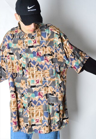 VINTAGE 90S COLOURFUL WAVY FESTIVAL SHORT SLEEVE SHIRT