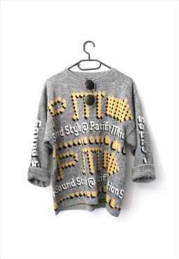 Grunge Knit Pixel Phrases Techno Casual Street Sweater Top